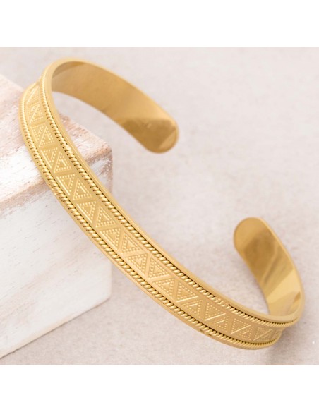 Cleo Gold Golden Steel Bangle Bracelet Ethnic Symbol Color Gold
