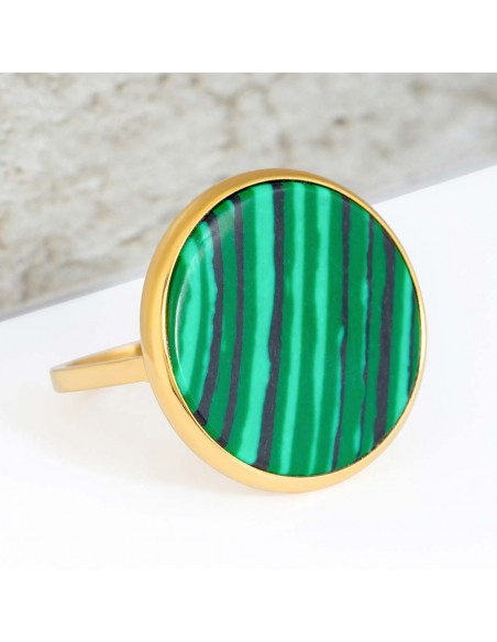 Bague minimaliste petite pierre naturelle verte - acier inoxydable (aj -  Notbranded