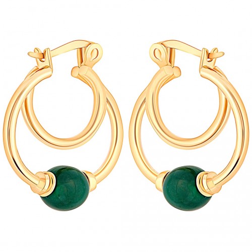 Boucles d'oreilles EOPEARL DOUBLE Green Gold Créoles ajourées Doubles créoles à perles Laiton doré à l'or fin