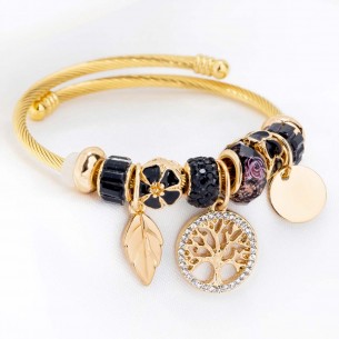 Bracelet EVACORAL BLACK GOLD Black Gold Rhodium Crystal and Pendants