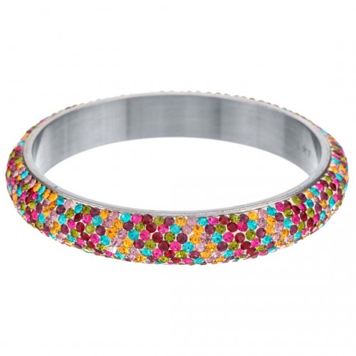 gala steel color silver bracelet rigid bangle paved crystal river silver and multicolor stainless steel ceramic