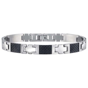 NICOLAS Black silver Curb bracelet for men, flexible chain Two-tone Silver and Black 316L stainless steel