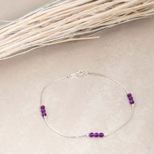 LALIE Bracelet Violet Silver Ankle chain bracelet Snake mesh interspersed beads Violet Silver brass Resins