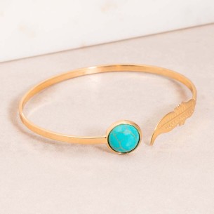 PEDROSA Turquoise Gold bracelet Rigid flexible adjustable bangle Ethnic Gilded with fine gold Reconstituted Turquoise