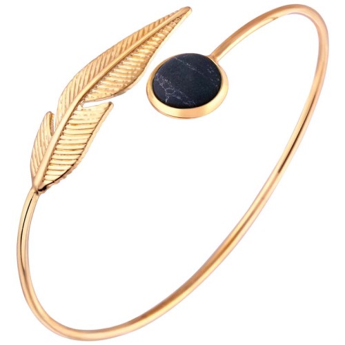 PEDRO NOCHE Black Gold bracelet Rigid flexible bangle Gold and Black Brass gilded with fine gold Reconstituted black howlite