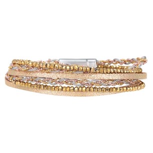 Bracelet FALLS NUDE Gold & Silver Double wrap Multi-row Timeless classic Silver and Gold Leather Braiding Very fine crystals