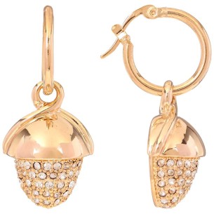 GLADYS White Gold Hoop earrings with oak acorn pendant Gold and White Brass gilded with fine gold Crystal