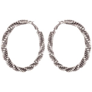 EODACE White Silver Earrings Twisted Pavé Creoles Crystal River Silver and White Rhodium Set Crystals