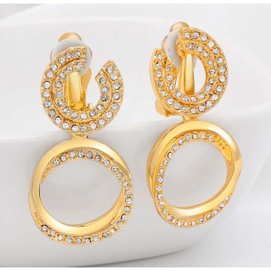 ECLIPSO White Gold earrings Paved dangling clips Half moon Gold and White Gold with fine gold Crystal