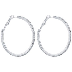 EOLINE CRYSTAL White Silver Earrings Paved Creoles Crystal River Silver and White Silver to fine silver Crystal