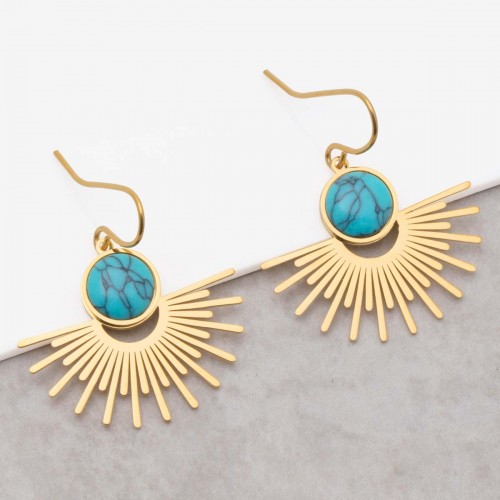 EKIS Turquoise Gold pendant earrings solar gold steel