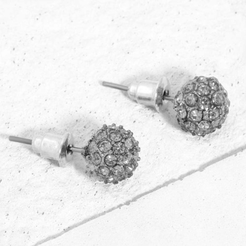 CLEONA CRYSTAL Gray Silver stud earrings Pearl ball paved with crystals Silver and Rhodium Gray Crystal