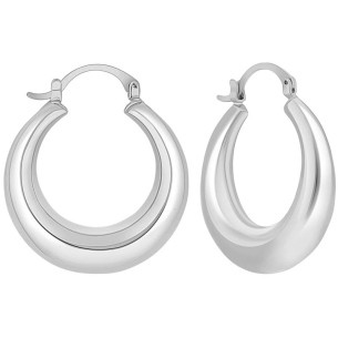 EOBOL Silver Earrings Domed Disc Hoops Rhodium Silver