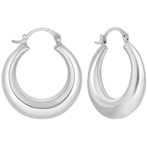 EOBOL Silver Earrings Domed Disc Hoops Rhodium Silver