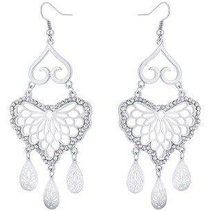 ADELINE White Silver Earrings Pavé openwork pendants Romantic Silver and White Rhodium Crystal