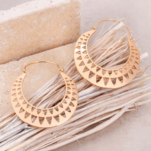 OBANE Gold earrings Openwork disc hoop earrings Contemporary Golden Brass gilded with fine gold Crystal