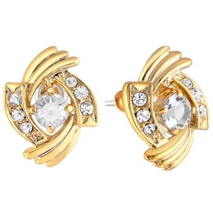 GRACE White Gold Stud Earrings Contemporary Gold and White Rhodium Crystal