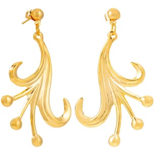 BESCA Gold earrings Mid-length dangling Arabesques Golden Brass gilded with fine gold