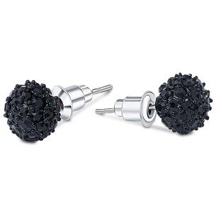 CLEONA CRYSTAL Black Silver stud earrings Pearl ball paved with crystals Silver and Black Rhodium Crystal