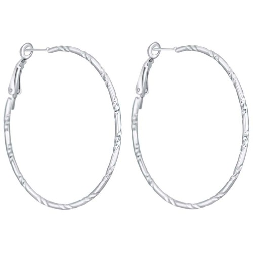 EOSINE Silver Hoop Earrings Circles with decorative engravings Silver Rhodium