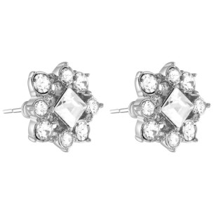 CELENE White Silver Stud Earrings Classic Chic Silver and White Rhodium Crystal