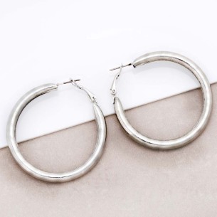 Boucles d'oreilles EOLA TUBE MID SIZE Silver Créoles tubes ciselés Argenté Rhodium