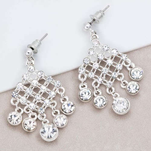 PENDIOSA CRYSTAL White Silver earrings Openwork dangles with pendants Chic cocktail Silver to fine silver Crystal