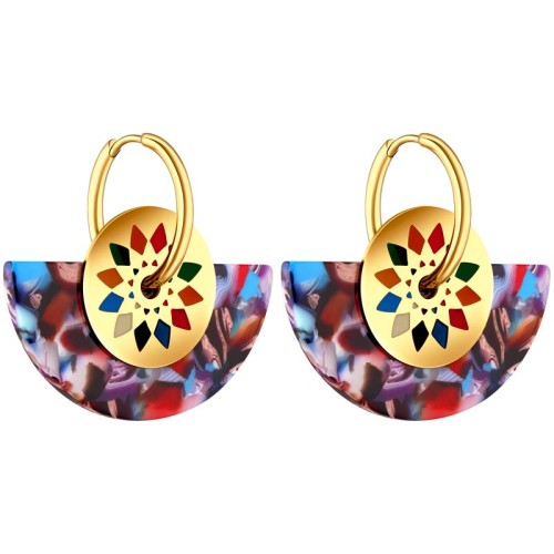 RIVER VALLEY STEEL Color Gold earrings Pendant hoops Gold Multicolor Stainless steel gilded with fine gold Resins