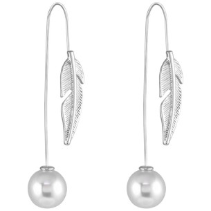 TAMARA White Silver Earrings Cross-Dangling Feathers Silver and White Rhodium Crystal