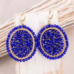 PAKALIA Blue Gold earrings Pavé pendants Crystal river Gold and Blue Brass gilded with fine gold Crystal