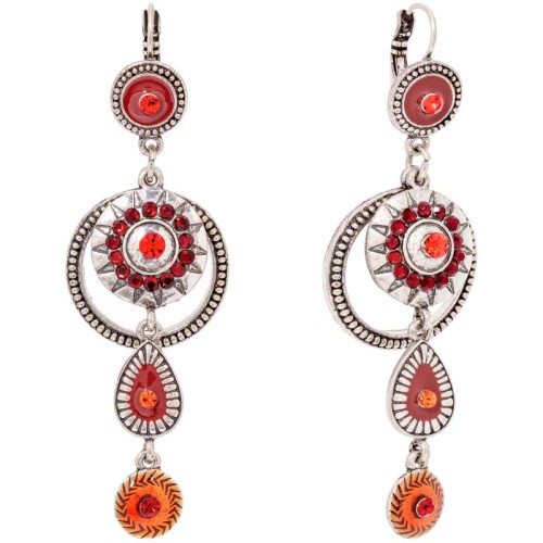 SOLARA Red Silver earrings Pavé openwork pendants Silver and Red Sun Silver-plated brass Crystal and enamels