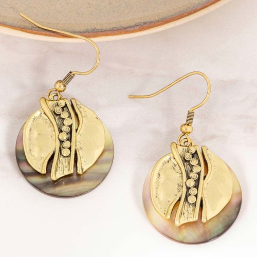 TIERRA SHELL Gold earrings Short pendants Ethnic Golden Brass gilded with fine gold Mother-of-pearl