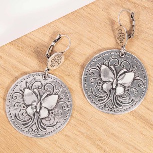 ARUBIO Silver Earrings Long Dangling Silver Butterfly Silver Brass