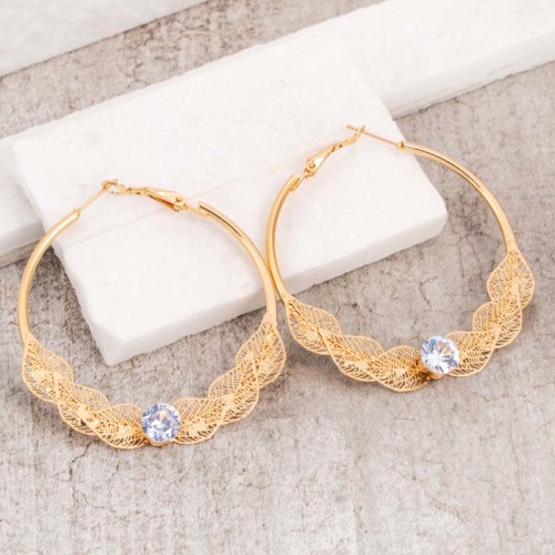 AROLENA CRYSTAL White Gold earrings Pavé hoop earrings Gold and White Foliage Gilded with fine gold Crystal