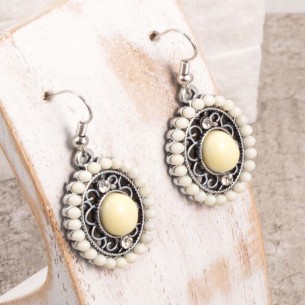 COLOSHADA White Silver Earrings Short openwork pendants Baroque Silver and White Silver metal Crystal and Resins