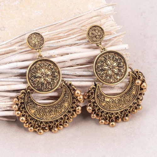 MADOLENA Black Gold Earrings Openwork pendant with Gypsy pendant Gold and Black Brass gilded with fine gold