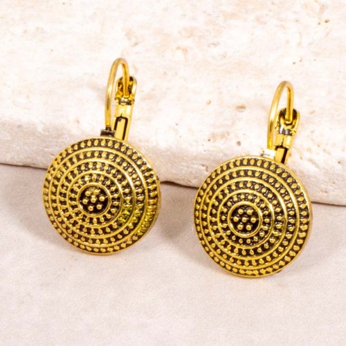 UMATOL Black Gold Earrings Short sleepers Antique Gold and Black Brass gilded with fine gold