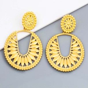 PALMOKI STEEL Gold earrings Openwork pendants Golden Crown Stainless steel gilded with fine gold