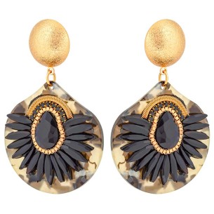 EKINOSA Black Gold earrings Pavé pendants Crystal crown Gold and Black Brass gilded with fine gold Crystal Resins