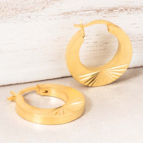 Boucles d'oreilles EKISA Gold Créoles disques Symboles solaires Laiton doré à l'or fin